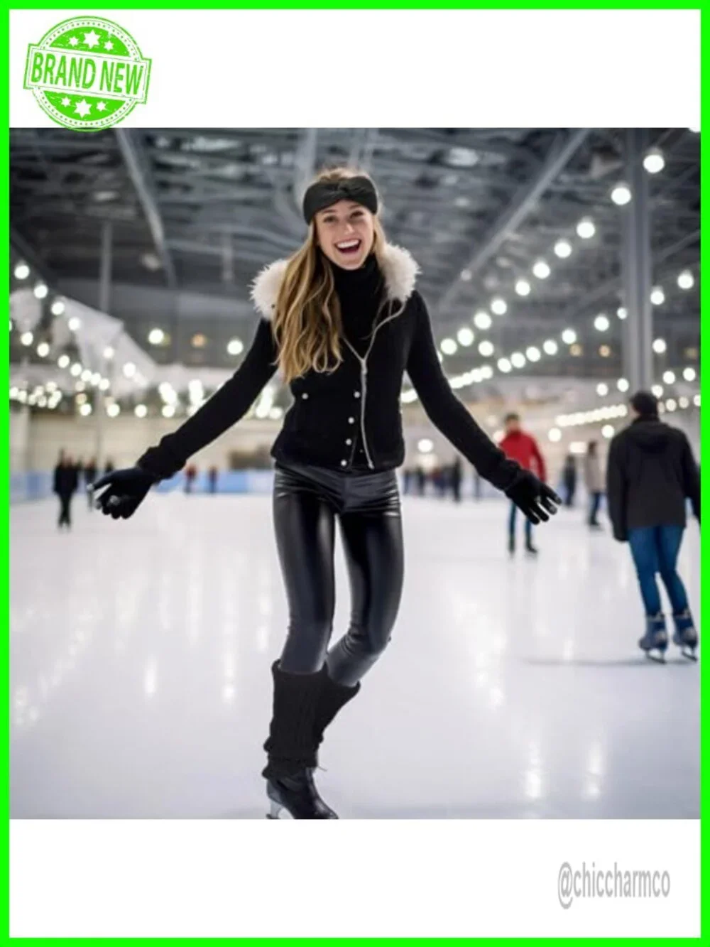 Ice Skating Leg Warmers Set - Fleece Lined, Zipper, Gloves, Headband